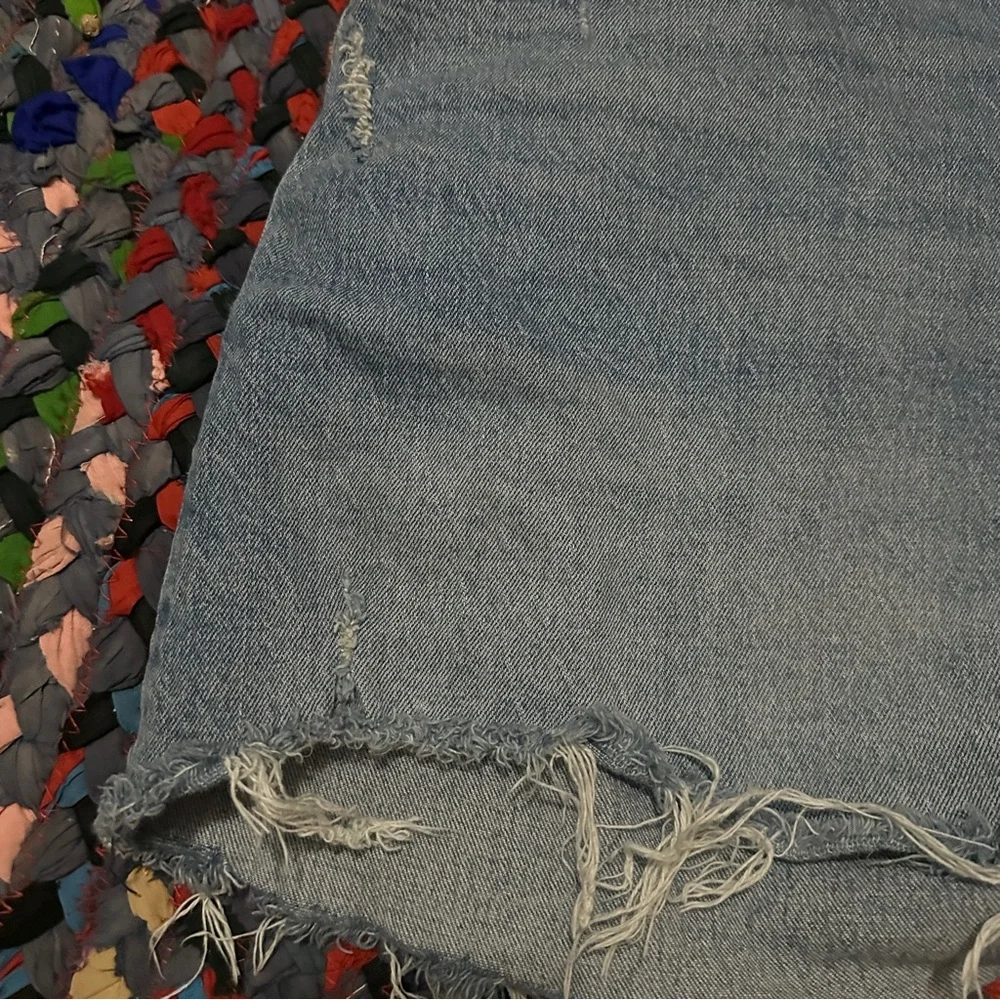 Abercrombie & Fitch Blue Jean The Dad Short High Rise Womens Plus Size 20 Frayed
